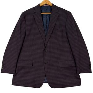 NEW Tommy Hilfiger Mens 46R Blazer Maroon Blue Plaid Micro Check 2 Button Jacket